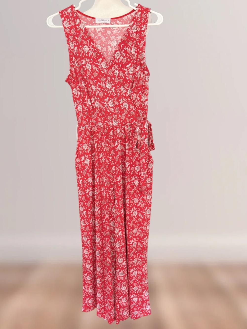 Kaileigh Red & White Floral Sleeveless Jumpsuit
